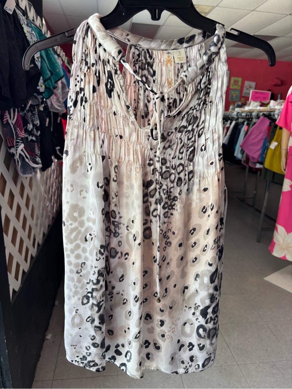 Adiva White and Black Animal Print A-Line Skirt